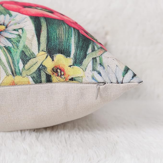 wyooxoo Throw Pillow Covers 20x20 Set of 4 Decorative Spring Pillow Covers Linen Flower Butterfly Farmhouse Pillowcases for Sofa Couch Living Room Outdoor