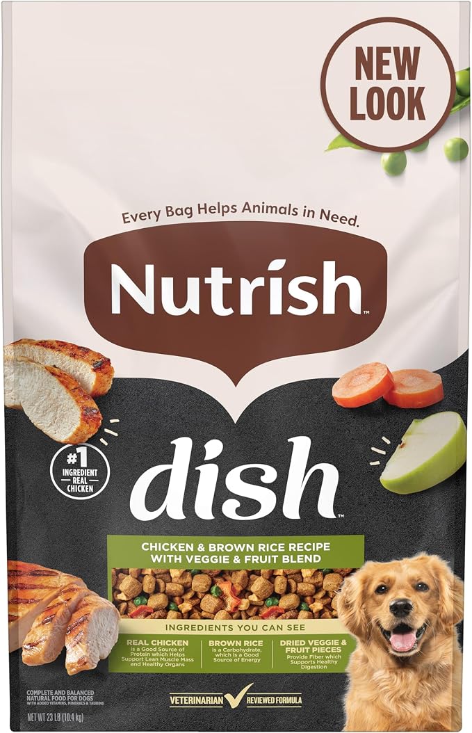 Nutrish Dish Dry Dog Food, Chicken Recipe, 23 lb. Bag (Rachael Ray) | Made with Dried Peas, Carrots & Apples And Contains No Added Corn, Wheat, Soy or Gluten Ingredients