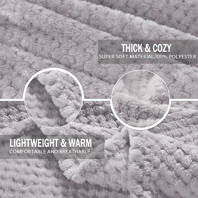 Exclusivo Mezcla Soft Waffle Fleece Bed Blanket Twin XL Size, Light Gray | Lightweight Plush Blanket for Bed, Couch, Sofa, Cozy Fluffy Design for Bedroom, Guest Room, All Season, 90x66 Inches