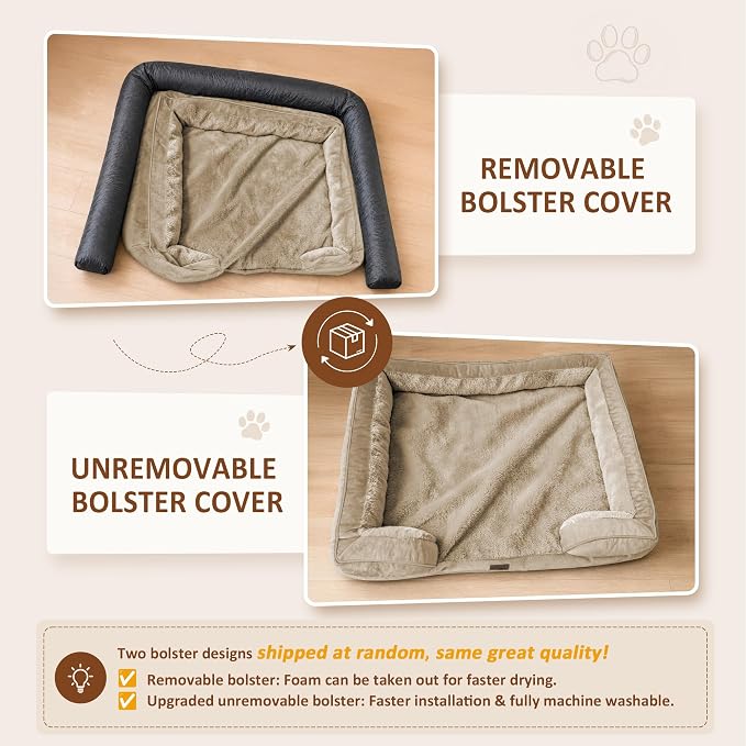 Comfort Expression Waterproof Orthopedic Dog Bed for Extra Large Dogs | Supportive Egg Crate Foam XL Pet Bed with Removable Bolster, Dog Couch with Washable Cover & Non-Slip Bottom, 42x30 Inch