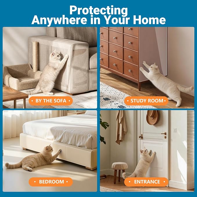 Anti Cat Scratch Furniture Protector – Clear Thicken Vinyl Tape 160"x17", Single-Sided Sticky Couch Protector from Cat Claws, Flexible Guard for Sofa Corner Door Walls Bed Leather