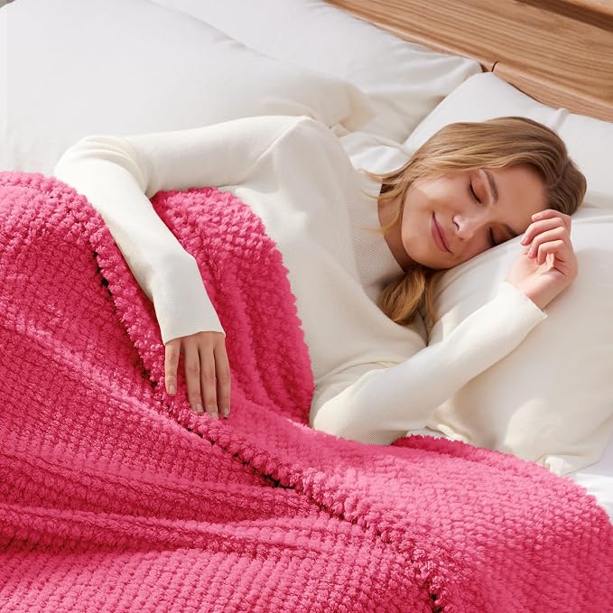 Whale Flotilla Soft Fleece King Size Bed Blanket, Hot Pink | 90x104 Inch, Suitable for Bed, Fluffy Fuzzy Jacquard Blankets for All Season, Lightweight and Cozy