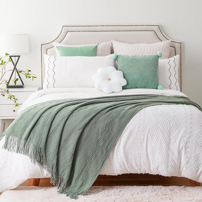 BATTILO HOME Sage Green Throw Blanket for Couch, 50"x60" | Sage Green Decor, Knit Throw Blankets For Bed, Spring Green Throw Blanket