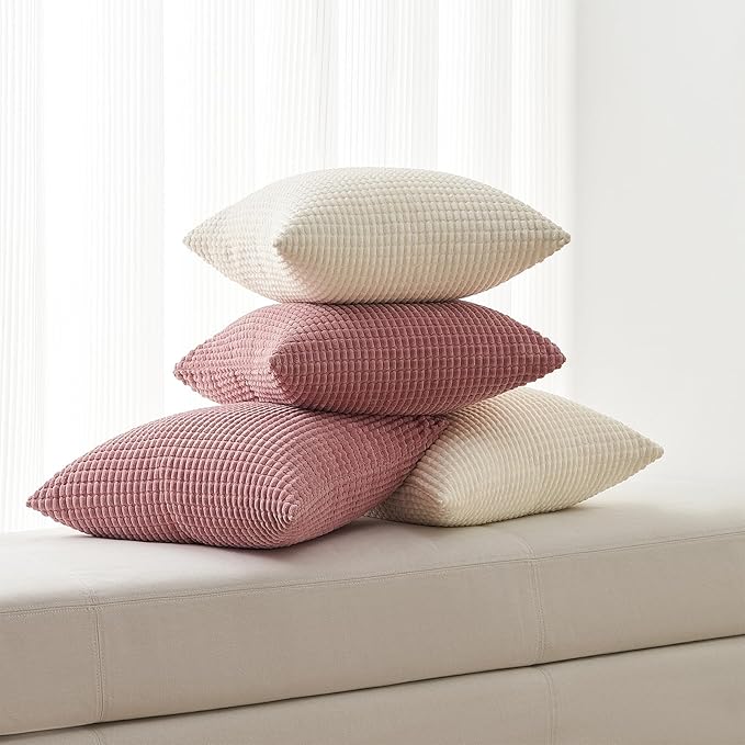 Topfinel 4 Packs Cream White Decorative Throw Pillow Covers 20x20 Inch for Living Room Couch Bed Sofa, Boho Western Farmhouse Home Decor, Soft Plush Corduroy Cute Square Beige Cushion Case 50x50 cm