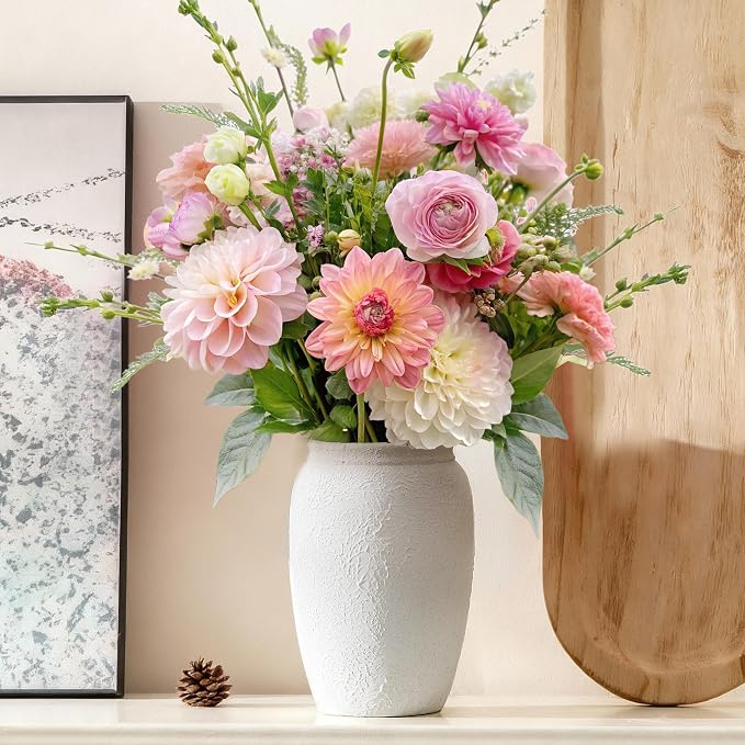 Ceramic Farmhouse Flower Vase, 8.2 Inch Terracotta Rustic Vase, Christmas Decorative Pottery Flower Vases for Living Room, Entryway, Table, Shelf Decor