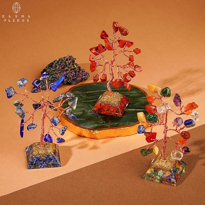 Set of 12 Crystal Tree of Life Gifts for Women, Seven Chakra Healing Crystals Bring Positive Energy, Good Luck, Money, Feng Shui Home & Office Desk Decor, Father's Day Gifts for Dad