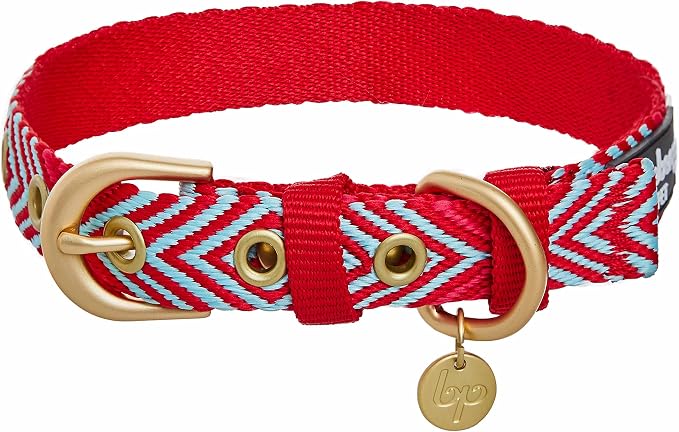 Blueberry Pet Southwestern Tribal Lozenges Stylish Red Adjustable Dog Collar with Metal Buckle, Neck 13-16.5", for Medium Breed