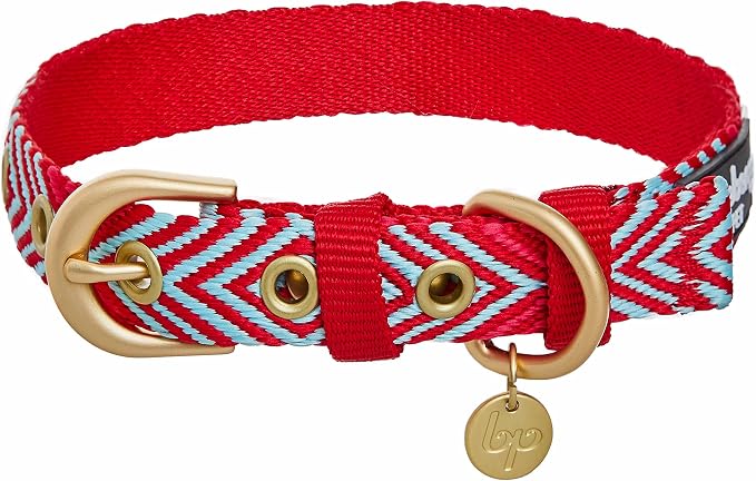 Blueberry Pet Southwestern Tribal Lozenges Stylish Red Adjustable Dog Collar with Metal Buckle, Neck 17-20.5", for Large Breed