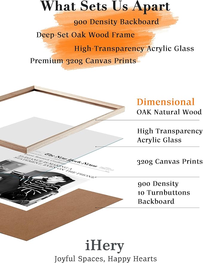 iHery 12x16in Audrey Hepburn On the Phone Framed Newspaper Wall Art | Natural OAK Wood Frame with Canvas Print, Vintage Elegance Decor for Bedroom, Living Room, Office and Gallery Wall, 1Pack