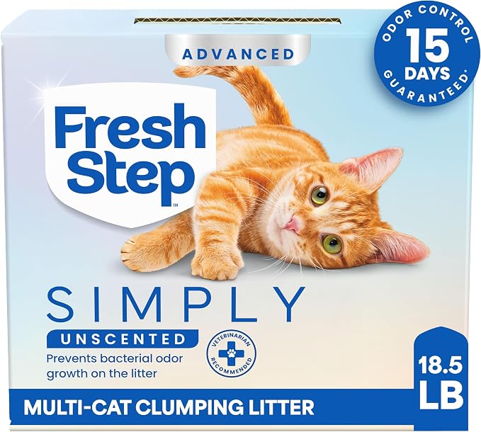 Fresh Step Advanced Simply Unscented Multi Cat Clumping Cat Litter, 18.5 lb | Formulated with No Added Dyes or Fragrances, Ammonia Block Technology, Low Dust, Compatible with Most Automatic Litter Boxes