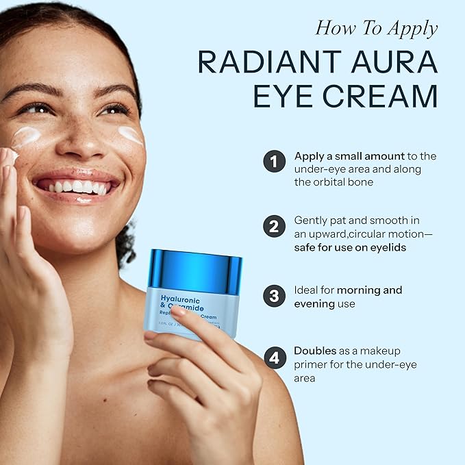 Hyaluronic Acid & Ceramide Eye Cream For Dark Circles - Dermatologist Tested, Anti Aging Korean Skin Care - Deep Hydration & Depuffing Eye Treatment - Vegan, Clean Beauty - 1.0 Fl Oz