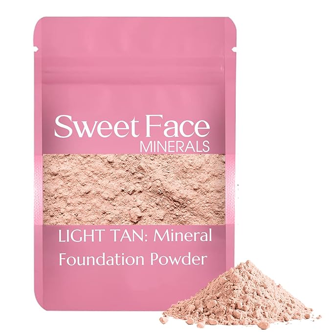 Foundation Powder Refill (Light Tan) (12 Gram Bag) By Sweet Face Minerals, Lightweight Mineral Loose Makeup Powder with SPF 20, Full Coverage Flawless Finish, Talc-free, Cruelty-Free, Refill Pouch