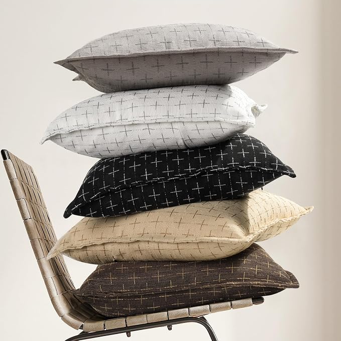 Pillow Covers 20x20 Set of 2 Soft Polyester Textured Pillow Covers with Stylish Flange Edge Cozy Farmhouse Throw Pillows for Couch Bed Sofa Living Room