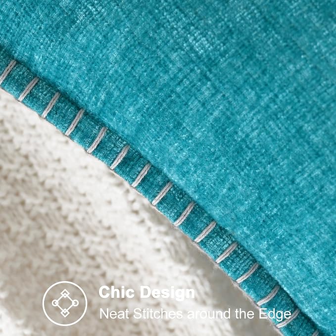 CaliTime Decorative Couch Throw Pillow Covers 20 X 12 Inches Lake Blue | Pack of 2, Cozy Chenille Cushion Cases, Cotton Thread Stitching Edges, for Sofa Bed Living Room Farmhouse