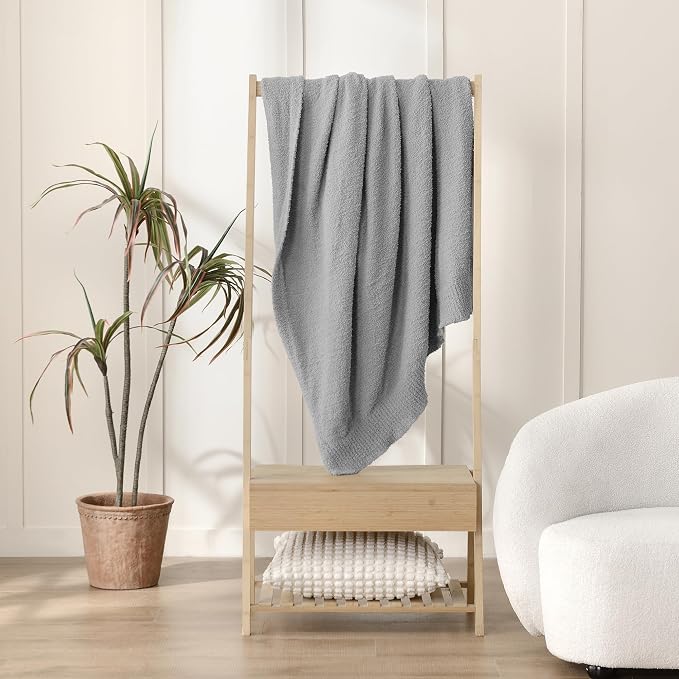 Grey Throw Blanket, Soft Fluffy Fuzzy Knit Blanket for Couch Bed Sofa, Cozy Plush Warm Blanket for Bedroom Living Room, Spring Home Decor, 50x60 Inches