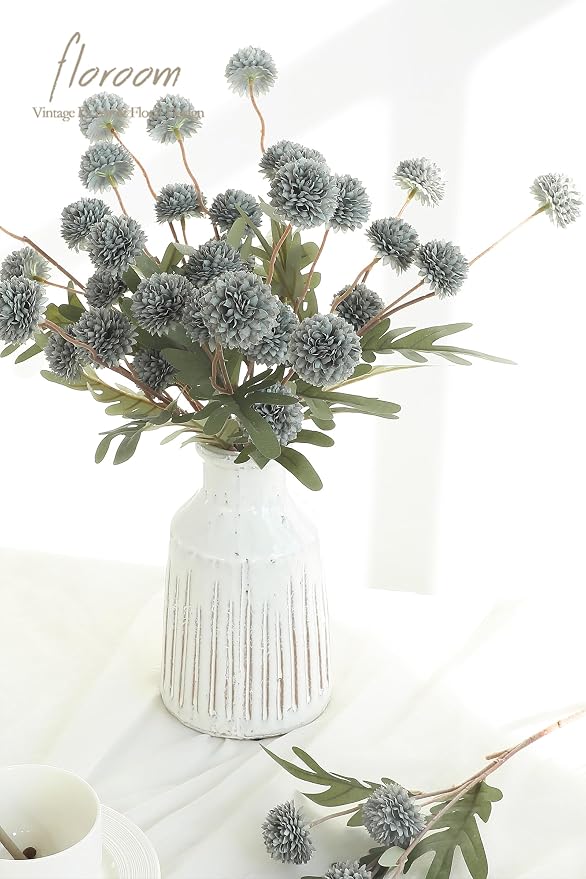 5pcs Dusty Sage Green Faux Silk Mums Artificial Flowers, Bulk Fake Small Mini Chrysanthemums with Stems for DIY Wedding Centerpieces Floral Arrangements Vase Fillers Home Decorations
