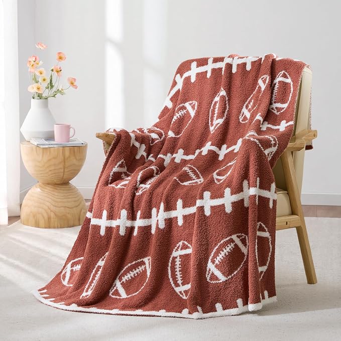 Snuggle Sac Brown Football Throw Blanket for Couch, Microfiber Fluffy Warm Cozy Fuzzy Reversible Rugby Name Blankets for Sofa, Chair, Bed, 50x60 inches