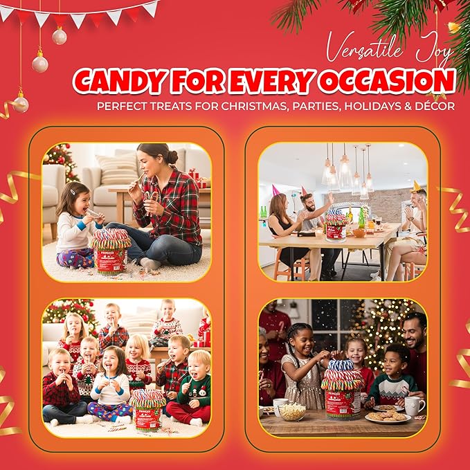 Christmas Candy Canes Assorted Flavors, Tutti Frutti, Blue & White Peppermint Sticks, Red Cherry Mix, Large Candy Canes Individually Wrapped Bulk Christmas Candy for Décor, Parties & Gifts – 100 Count