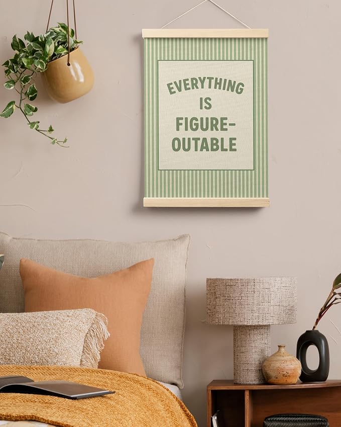 FGFK Everything Is Figureoutable Positive Affirmations Wall Art Poster Hanger Frame, Preppy Sage Green Inspirational Canvas Prints Framed Wall Decor for Office Classroom Home Bedroom, 12x16 Inch
