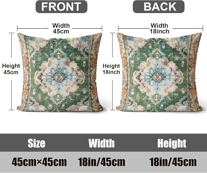 Boho Throw Pillow Covers 18x18 inch Set of 2, Soft Pillowcases Bohemia Carpet Printing Pattern Decorative Sofa Living Room Bed Square Pillow Case Cushion Cover-Green