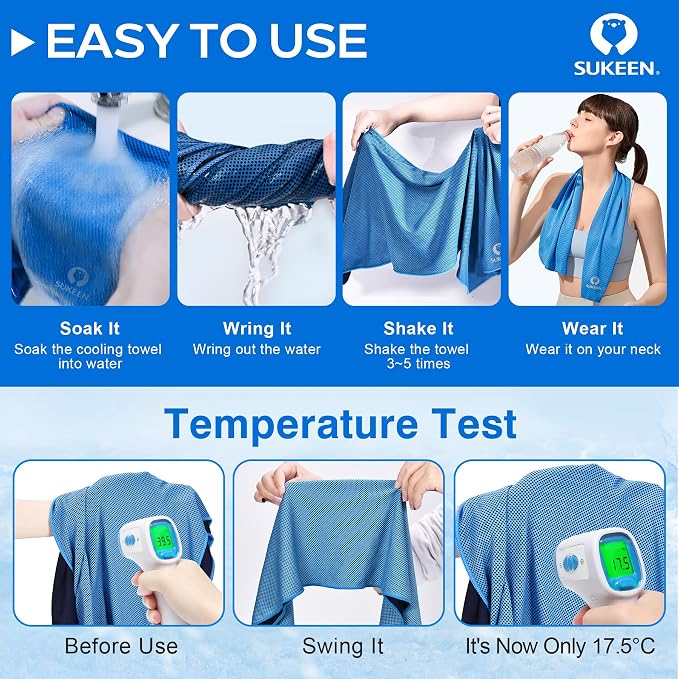 Sukeen 4 Pack Cooling Towels for Hot Weather 40"x12", Gym Towels for Men and Women, Soft Breathable Workout Towels for Yoga, Running, Sport, & More