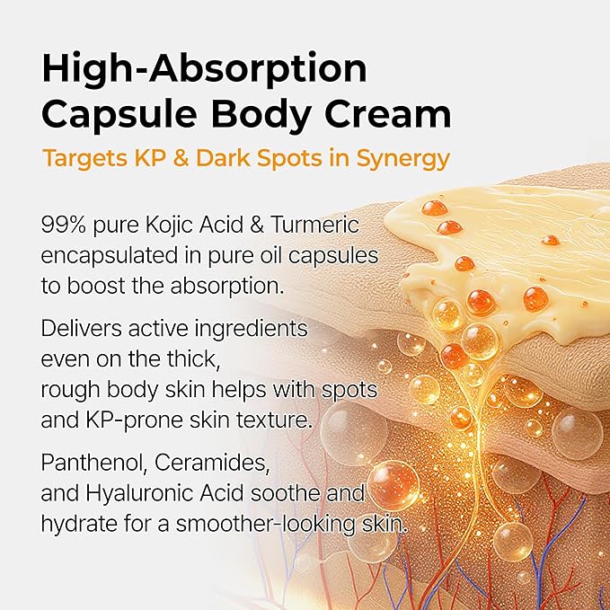 Dr.Melaxin Kojic Acid Turmeric Body Cream with Ceramides, Brightening Body Moisturizer for Dark Spots & Uneven Tone, Panthenol & Hyaluronic Acid for Deep Hydration, 7.05 oz