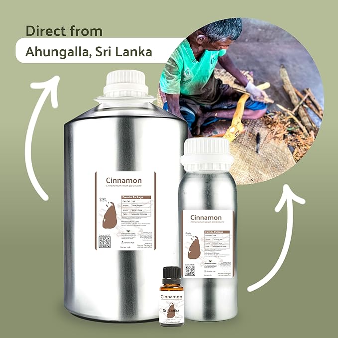 Cinnamon Essential Oil - Direct from Sri Lankan Essential Oils - 100% Pure - Natural Aceite de Canela for Aromatherapy & Wellness - Premium Grade (15ml)
