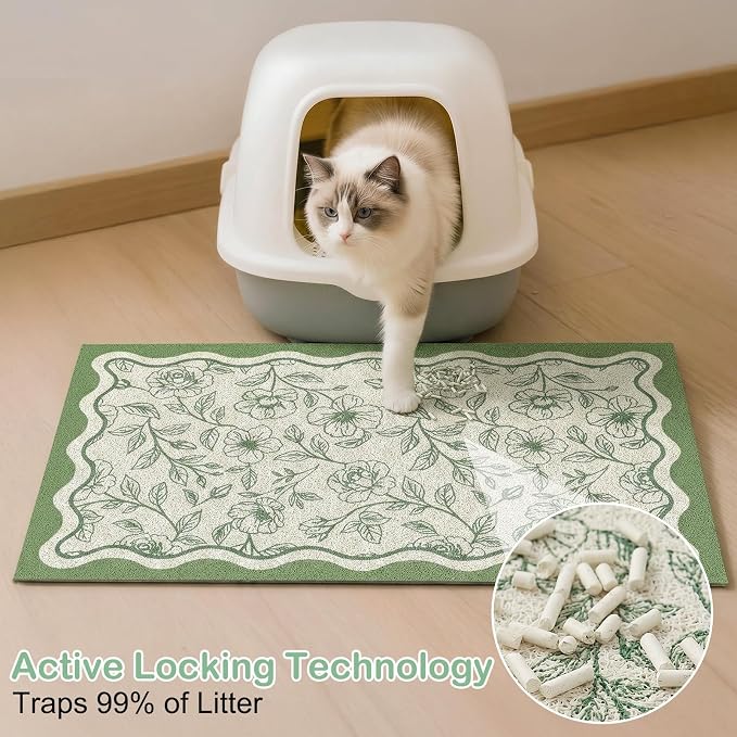 Glittme Cat Litter Mat, 24"x15" Non-Slip Washable Trapping Mat for Cats | Litter Trapping Mat With Thick PVC Coil To Catch Scatter, Soft On Paws And Waterproof Bottom To Protect Floors
