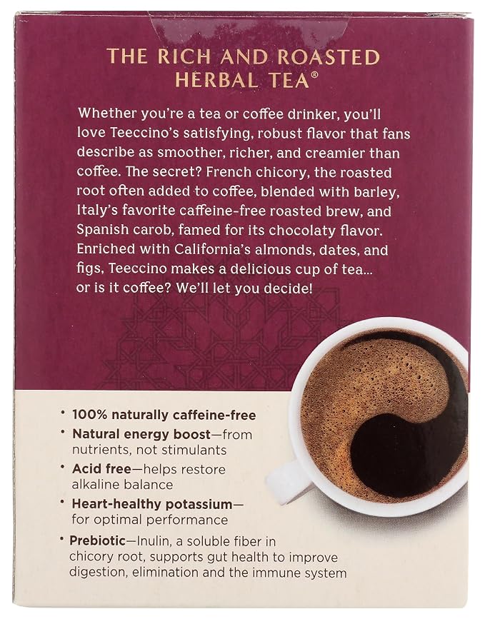 Teeccino Vanilla Nut Herbal Tea - Rich & Roasted Herbal Tea That’s Caffeine Free & Prebiotic For Natural Energy, 10 Tea Bags