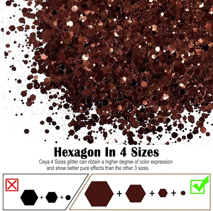Ceya Chunky Glitter, 4.9oz/ 140g Coffee Brown Craft Glitter Powder Mixed Fine Flakes Iridescent Nail Sequins for Nail Art, Hair, Epoxy Resin, Tumblers, Slime, Painting, Festival Decor