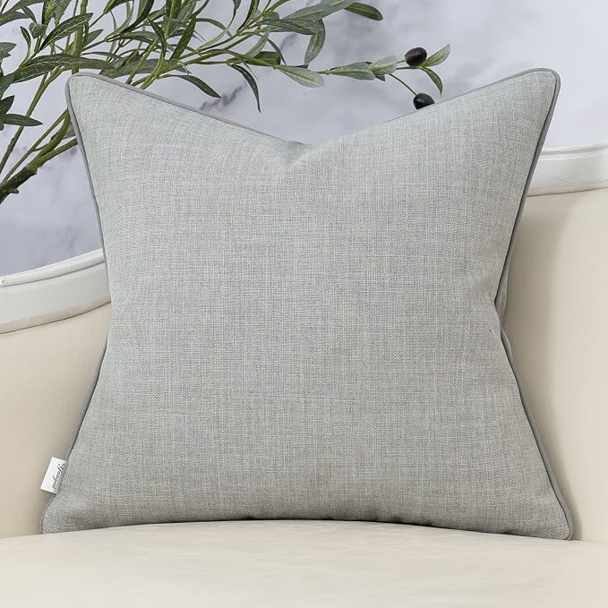 Patchwork Pillow Cover 18x18 Inch Luxury Cotton and Linen Cushion Cover Faux Leather Pillowcover for Couch Bedroom Living Room, Gray