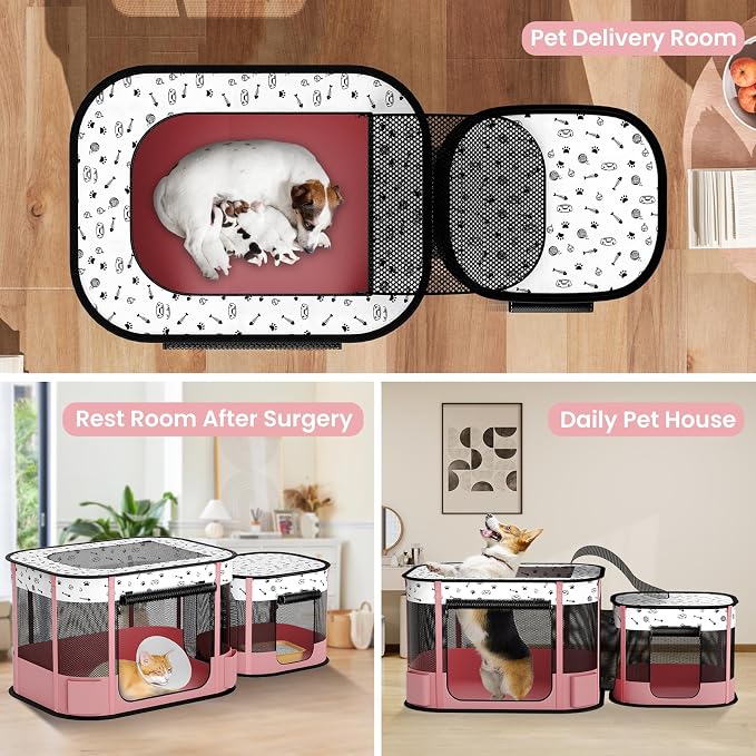 Portable Cat Playpen, 8-Rod Reinforced Kitten Dog Playpens, Foldable Play Pen for Indoor Cats Enclosed Pet Puppy Doggy Outdoor, Collapsible Tent Kennel Cage, Pink