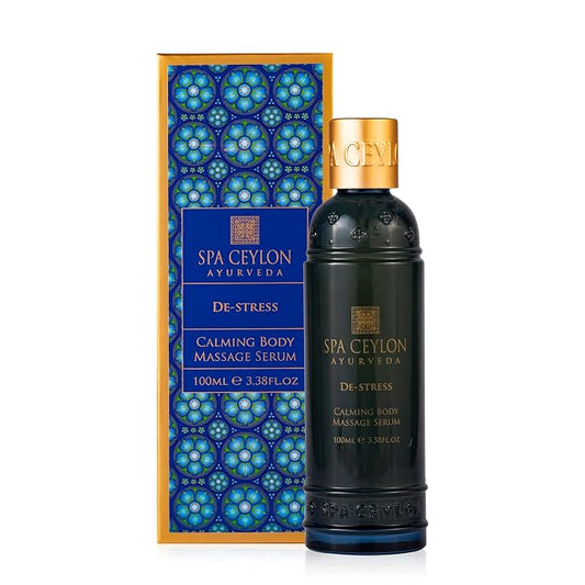 Spa Ceylon De-Stress Calming Body Massage Serum – Natural Ayurveda Body Oil with Frankincense, Sandalwood, Tangerine & Kaffir Lime – Heat-Activated Massage & Leave-On Body Serum – 100ml