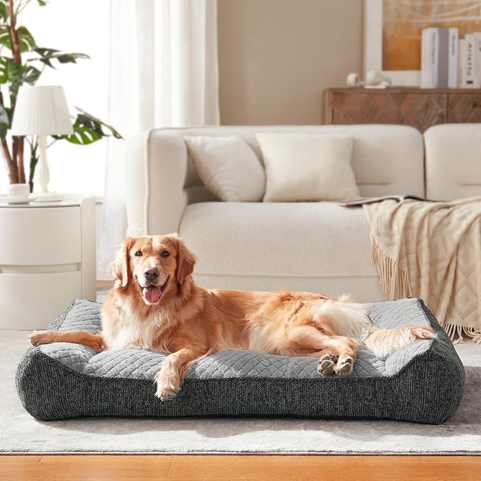 JOEJOY XL Orthopedic Dog Beds Large Sized Dog, Extra Thick Supportive Big Dogs Couch Bed with Sides, Ultra Soft Pet Bed Sofa for Large Dogs, Light Grey, 38''x28''