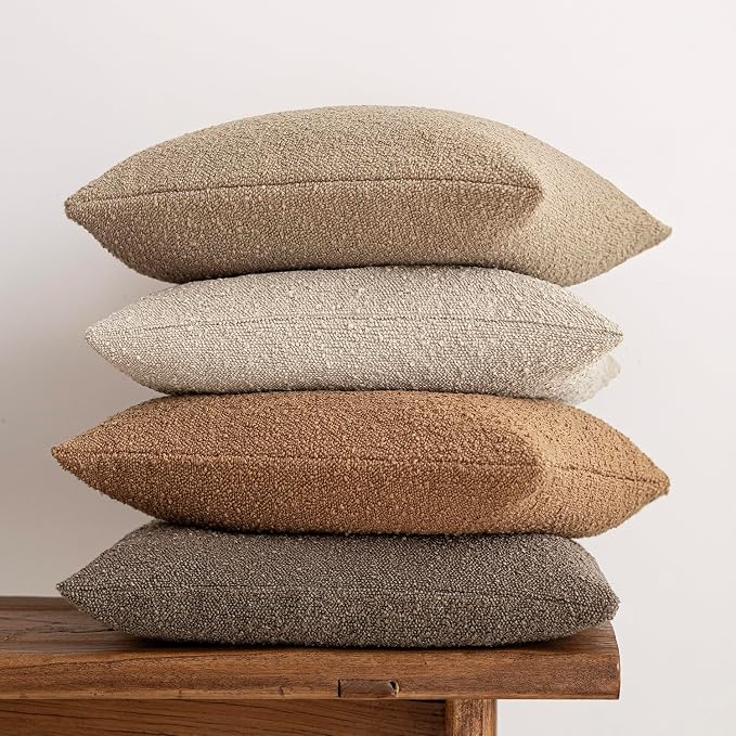 Foindtower Pack of 2, Decorative Textured Boucle Throw Pillow Covers Accent Solid Pillow Cases Cozy Soft Couch Cushion Case for Chair Sofa Bedroom Living Room Home Decor 22 x 22 Inch Rust Tobacco