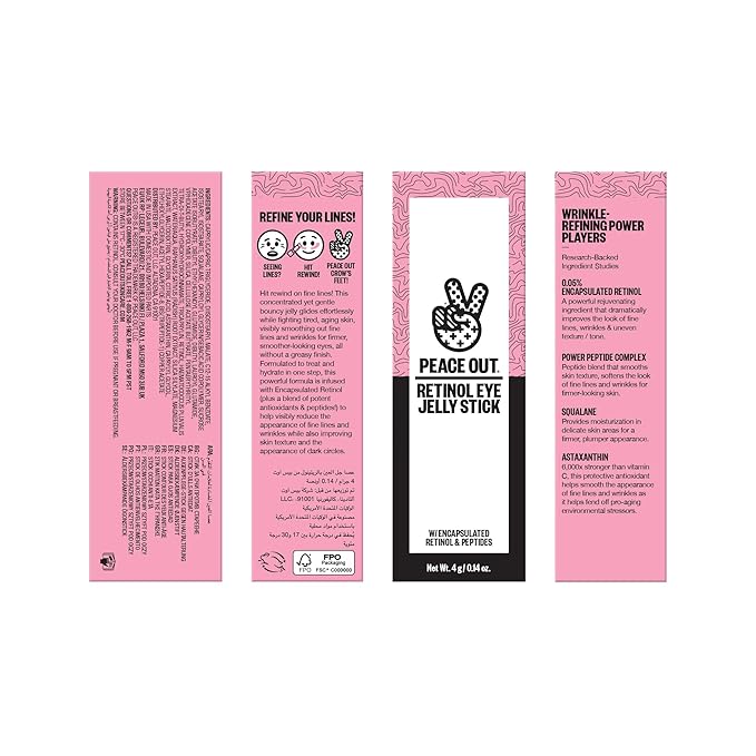 PEACE OUT Retinol Eye Jelly Stick, Hydrating Under Eye Treatment for Fine Lines & Wrinkles, with Encapsulated Retinol, Peptides & Squalane, Non-Irritating Formula (0.14 oz)