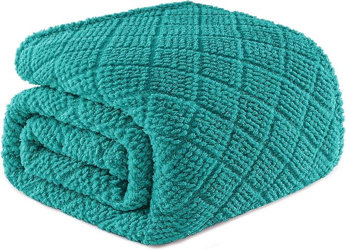 Whale Flotilla Soft Fleece King Size Blanket for Bed, Teal | Jacquard Waffle Blankets for Home Decor, Lightweight and Cozy, All Season Suitable, 90x104 Inch