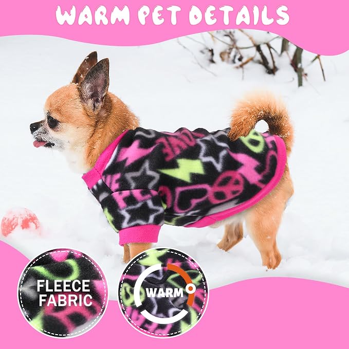 2 Pieces Dog Sweaters for Small Dogs Girl Fleece Puppy Sweater for Teacup Chihuahua Yorkie Clothes Soft Warm Dog Clothes Doggie Pet Outfit Cute Print, Rose, Pink, Small