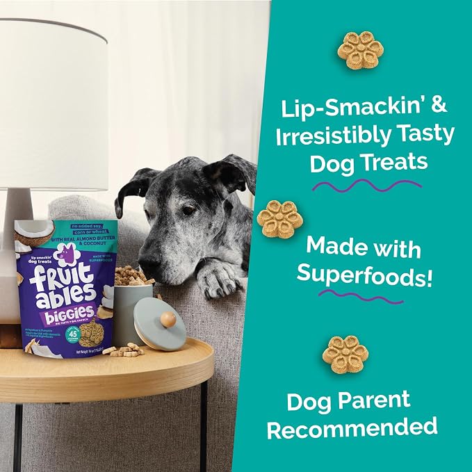Fruitables Biggies Dog Biscuits, Pumpkin Treats for Dogs, Healthy Doggie Biscuits, Crunchy Treats, No Wheat, Corn or Soy, Made in the USA, Almond Butter and Coconut Flavor, 16oz