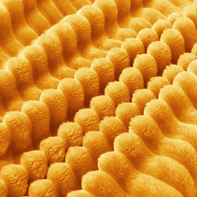 BEDELITE Ribbed Mustard Yellow Fleece Throw Blanket for Couch, 50x70 Inch | Soft Warm Decorative Fluffy Blanket, Cozy Plush Lightweight Fuzzy Throw Blanket for Bed Sofa Home Room Decor, Gift for Women