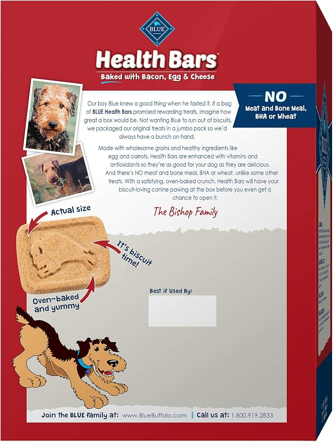 Blue Buffalo Health Bars Bacon Egg & Cheese Dog Biscuits, 48 oz | Oven-Baked, Crunchy Texture, Omega 3 Fatty Acids & Antioxidants for Immune Health