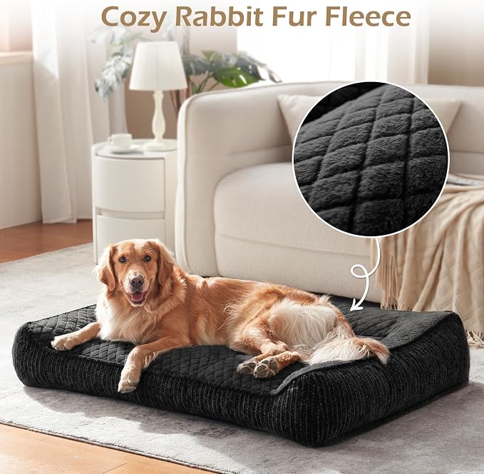 JOEJOY XL Orthopedic Dog Bed for Large Dogs, Extra Thick Foam Pet Bed Sofa | 42" Extra Large Dog Couch Bed with Bolster Sides & Removable Washable Cover, Non-Slip Bottom, Black (42"x30")
