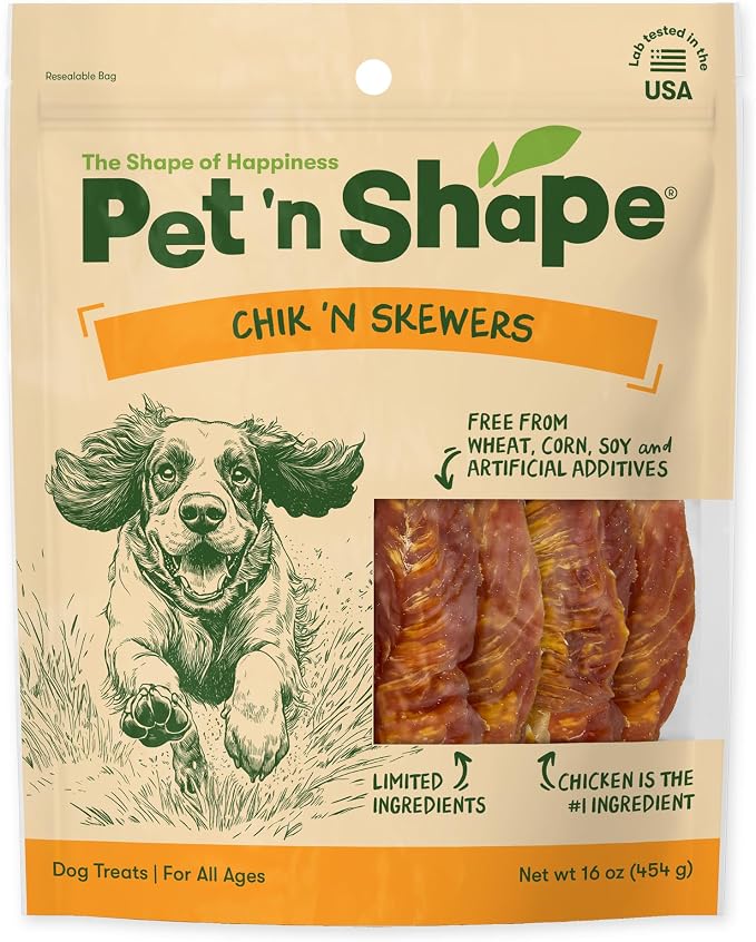 Pet 'n Shape Chik 'n Skewers - Chicken Wrapped Rawhide Chew Dog Treats - 1 Pound | Premium chicken breast, Limited ingredients, Wheat and soy free, Everyday reward, For all life stages, High-protein snack