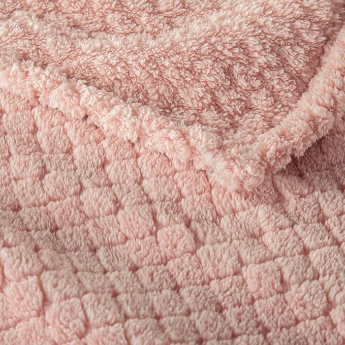Exclusivo Mezcla Soft Fleece Queen Size Blanket for Bed, Pink | Jacquard Lightweight Cozy Bed Blanket, Breathable Decorative Fuzzy Textured All Season Use, 90x90 Inches