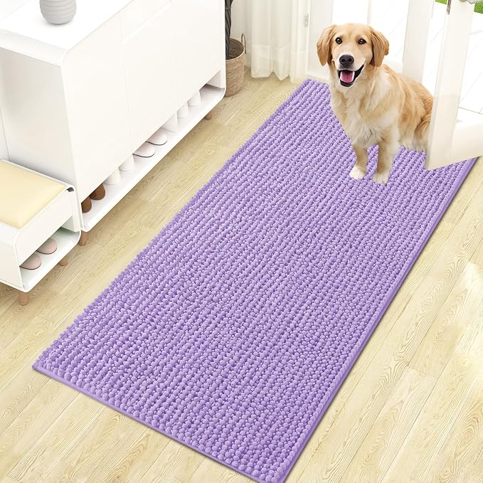 OLANLY Dog Door Mat for Muddy Paws 47x24, Extra Absorbent Chenille Mud Mat | Lavender, Absorbs Moisture and Dirt, Non-Slip Machine Washable Doormat, Quick-Drying Indoor Entryway Floor Mat for Dogs