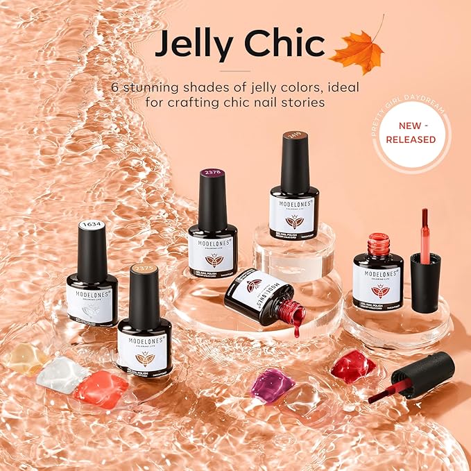 modelones Gel Nail Polish Set, 6 Colors White Nude Brown Orange Jelly Gel Polish Tortoise Burgundy Wine Red Neutral Translucent Nail Art Gel Soak Off LED Lamp Manicure Salon DIY Girl Women Gift
