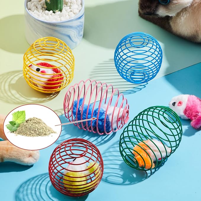 Jecery 5 Pcs Cat Toys Spring,Catnip Rats,Bright Color