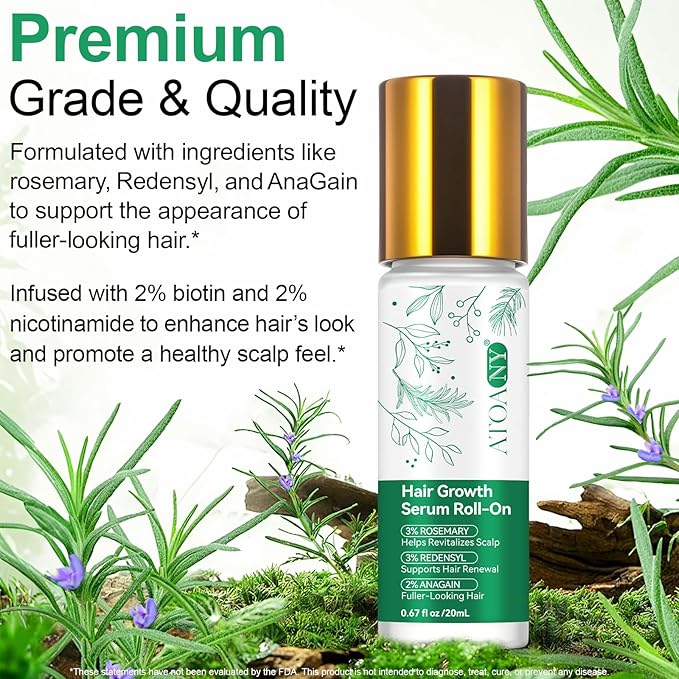 Hair Growth Serum Roll-On(20ml), Hair Growth Oil with 3% Rosemary, 3% Redensyl, 2% AnaGain Scientifically Proportioning, Helps Support Thicker, Fuller Hair Appearance, No-Rinse, Fast-Absorbing