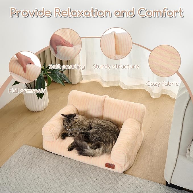 Hollypet Small Dog Large Cat Bed Puppy Couch Beds for Pets up to 25 lbs | Fluffy Dog Cat Couch Plush Soft Warming Pets Beds with Machine Washable Cover and Non-Slip Bottom