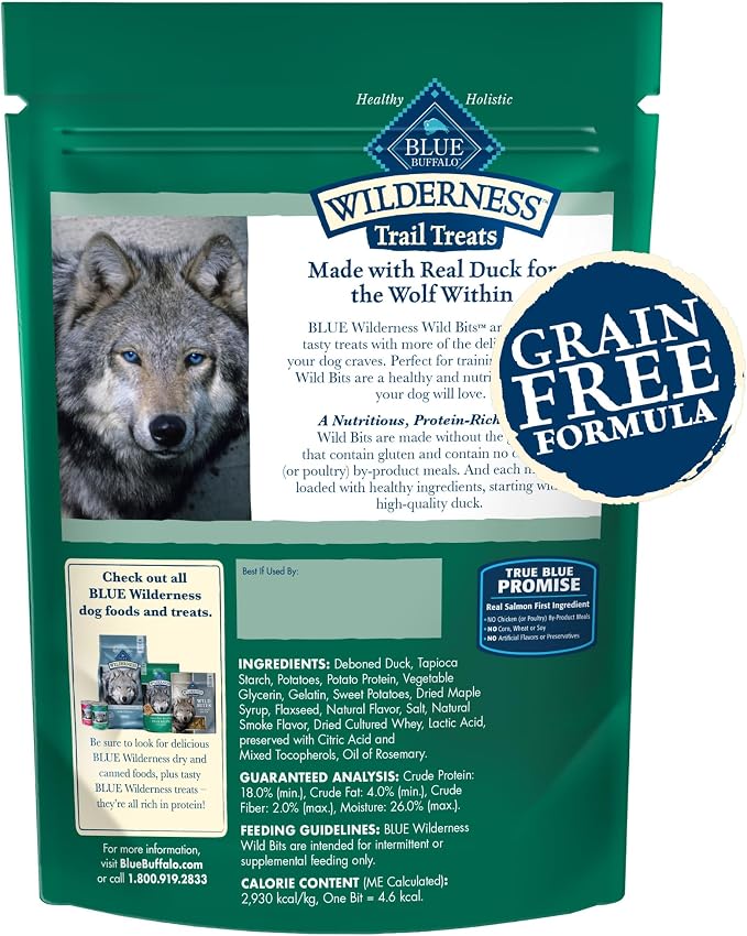 Blue Buffalo Wilderness Wild Bits Duck Soft & Chewy Dog Treats, 4 oz | Real Chicken #1 Ingredient, High Protein & Grain-Free, Bite-Sized Training Treats Made with Natural Ingredients